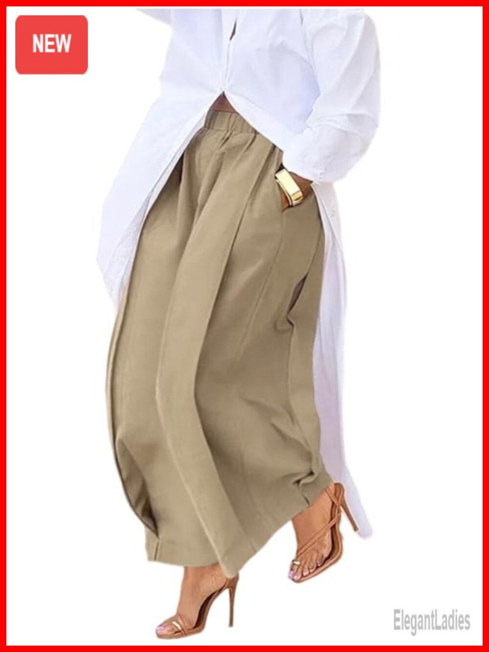 Cotton High Waisted Wide Leg Palazzo Trousers with Pockets